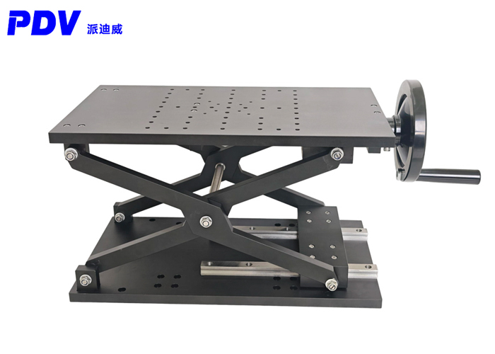 The PT-SD3000 manual scissor lift platform has a Z-axis load capacity of 100 kilograms and a large stroke of 300MM
