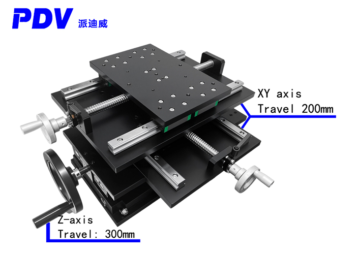 XYZ three-dimensional manual combined horizontal and vertical movement platform. X-axis travel 200mm, Z-axis travel 300mm. XYZ three-dimensional manual combined horizontal and vertical movement platform. X-axis travel 200mm, Z-axis travel 300mm.