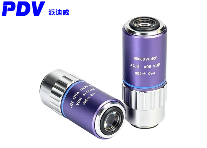 Flat-field compensated achromatic ultraviolet objective lens, magnification 50X, aperture 0.44, wavelength 340 - 620nm Flat-field compensated achromatic ultraviolet objective lens, magnification 50X, aperture 0.44, wavelength 340 - 620nm
