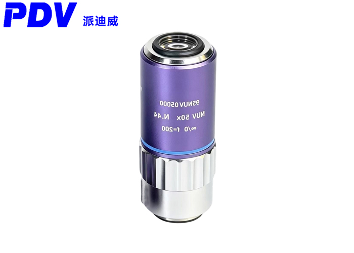 Flat-field compensated achromatic ultraviolet objective lens, magnification 50X, aperture 0.44, wavelength 340 - 620nm Flat-field compensated achromatic ultraviolet objective lens, magnification 50X, aperture 0.44, wavelength 340 - 620nm