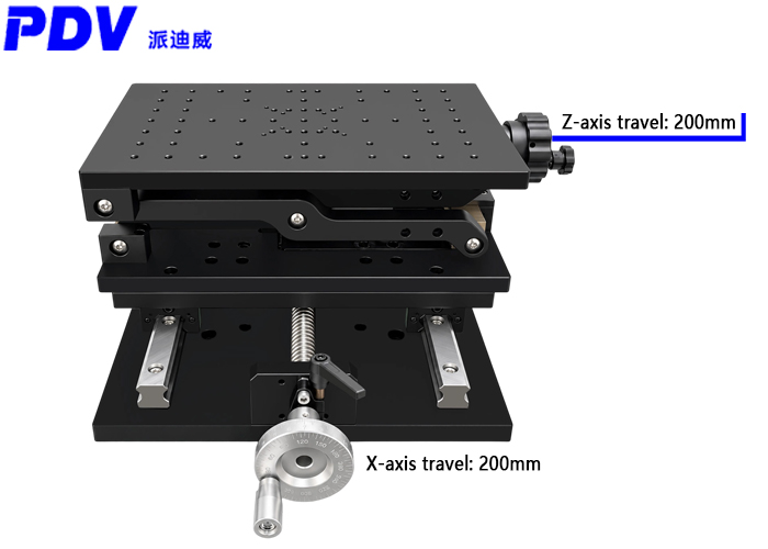 Manual XZ two-dimensional combined adjustment table, stroke 200mm, load capacity 100 kilograms